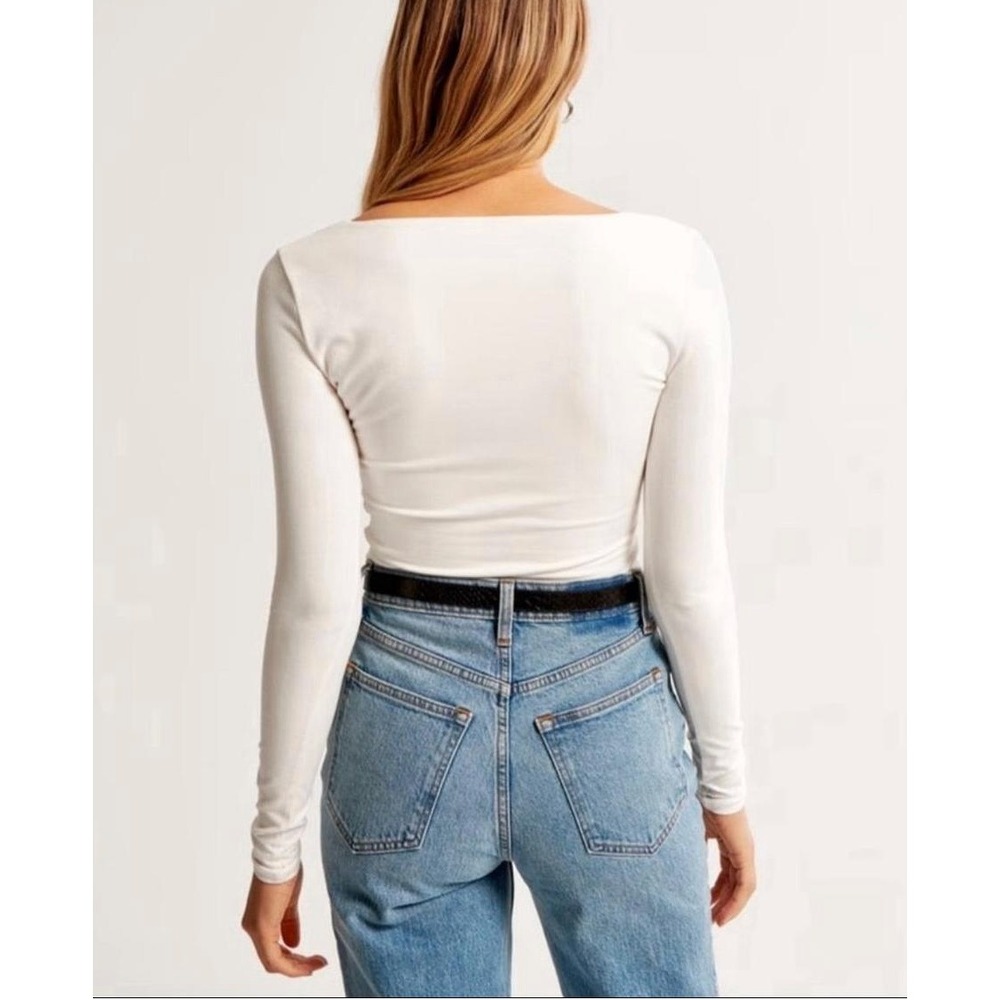 Abercrombie & Fitch Soft Bodysuit White Square Neck Long Sleeve Women's‎ Size M - Picture 3 of 9